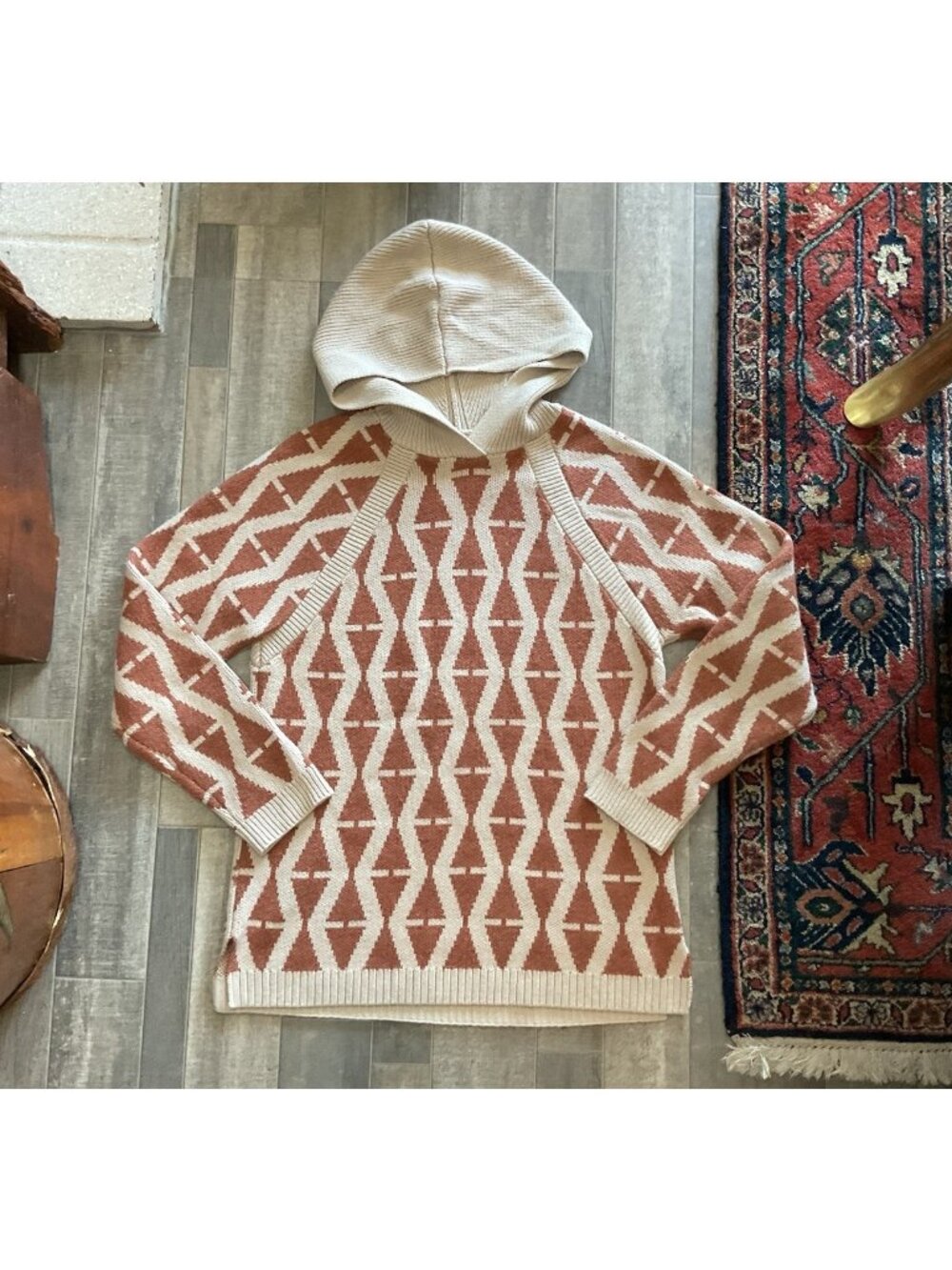 Backcountry Wool Blend Geo Sweater Pattern Fleece Cozy Outdoors Hoodie XS Color